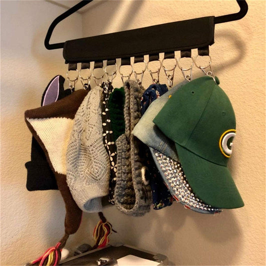 Portable Baseball Hat Clip Closet Storage Hanger Foldable organizer for easy hat storage. Space-saving design, strong clips, and perfect for closets or travel.