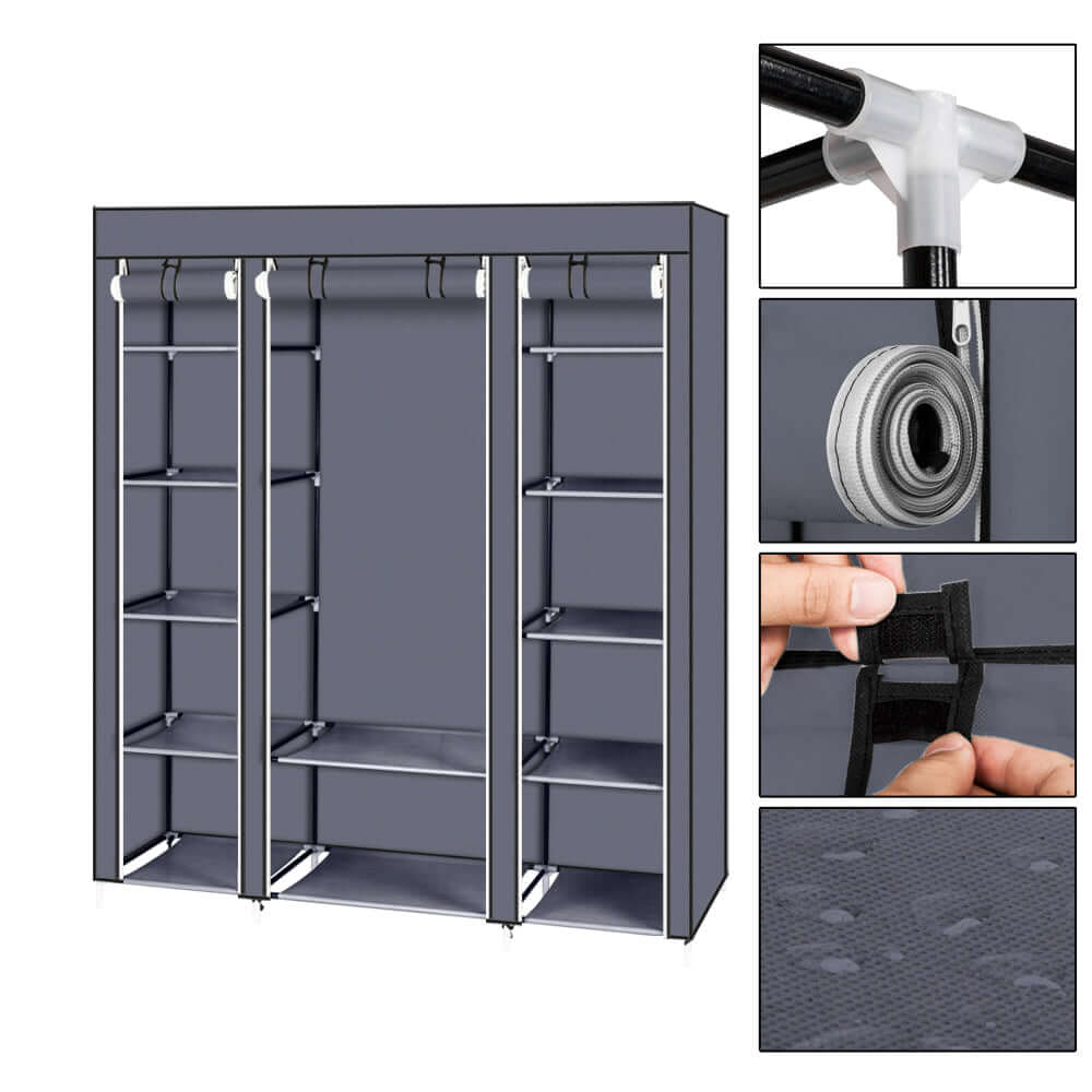 Clothes Closet Wardrobe Storage Organizer Non-Woven and Easy with multiple shelves and hanging sections for optimal organization.