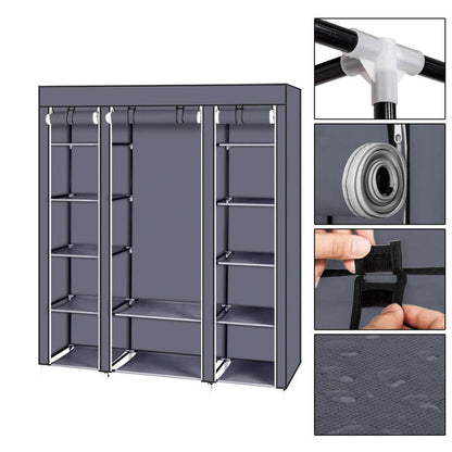 Clothes Closet Wardrobe Storage Organizer Non-Woven and Easy with multiple shelves and hanging sections for optimal organization.