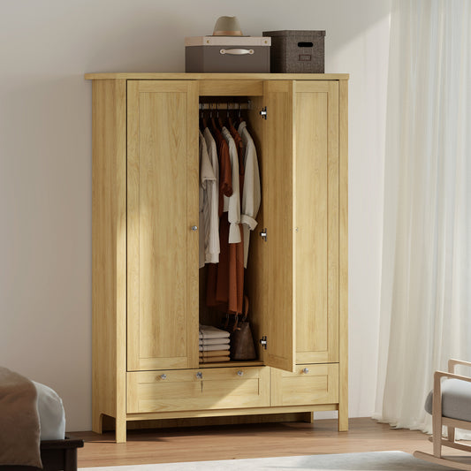 3 Doors Wardrobe Closet with 2 Drawers