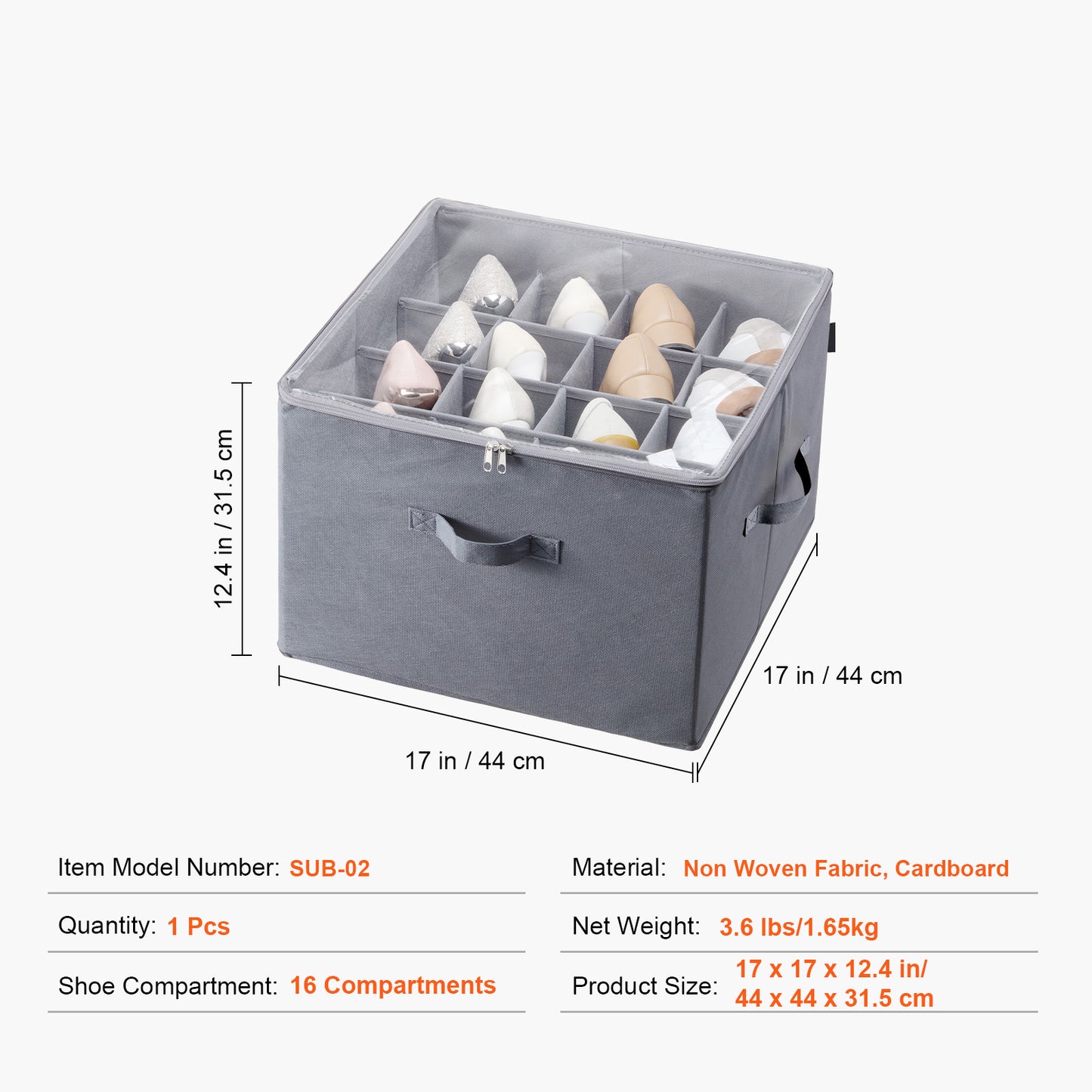 Vevor Sturdy Under Bed Shoe Storage Organizer, Adjustable Dividers Fit 16 Compartments, Shoe Storage Organizer For Closet Organization With Clear Cover, Shoe Rack & Basket, For Closet, Entryway, Trunk