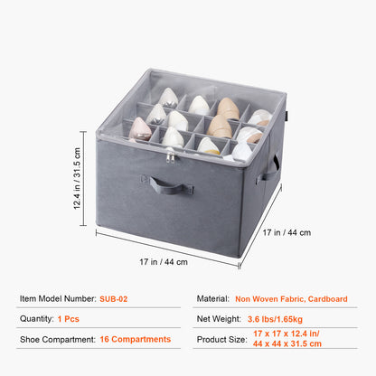 Vevor Sturdy Under Bed Shoe Storage Organizer, Adjustable Dividers Fit 16 Compartments, Shoe Storage Organizer For Closet Organization With Clear Cover, Shoe Rack & Basket, For Closet, Entryway, Trunk