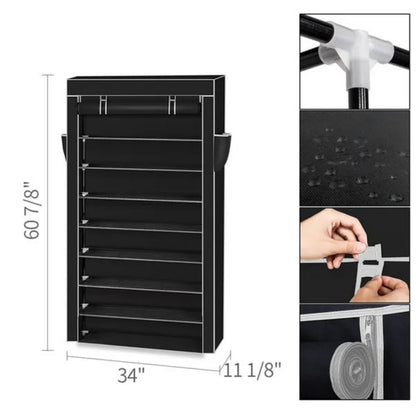 10 Tiers Shoe Rack With Dustproof Cover Closet Shoe Storage Cabinet Organizer RT