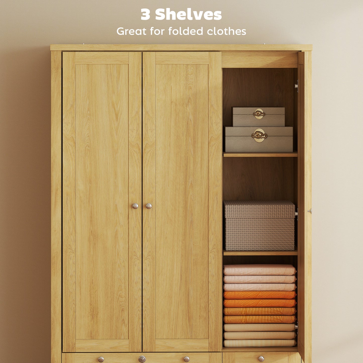 3 Doors Wardrobe Closet with 2 Drawers