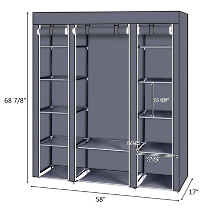 Clothes Closet Wardrobe Storage Organizer Non-Woven and Easy dimensions 68 7/8 inches high, 58 inches long, 17 inches wide